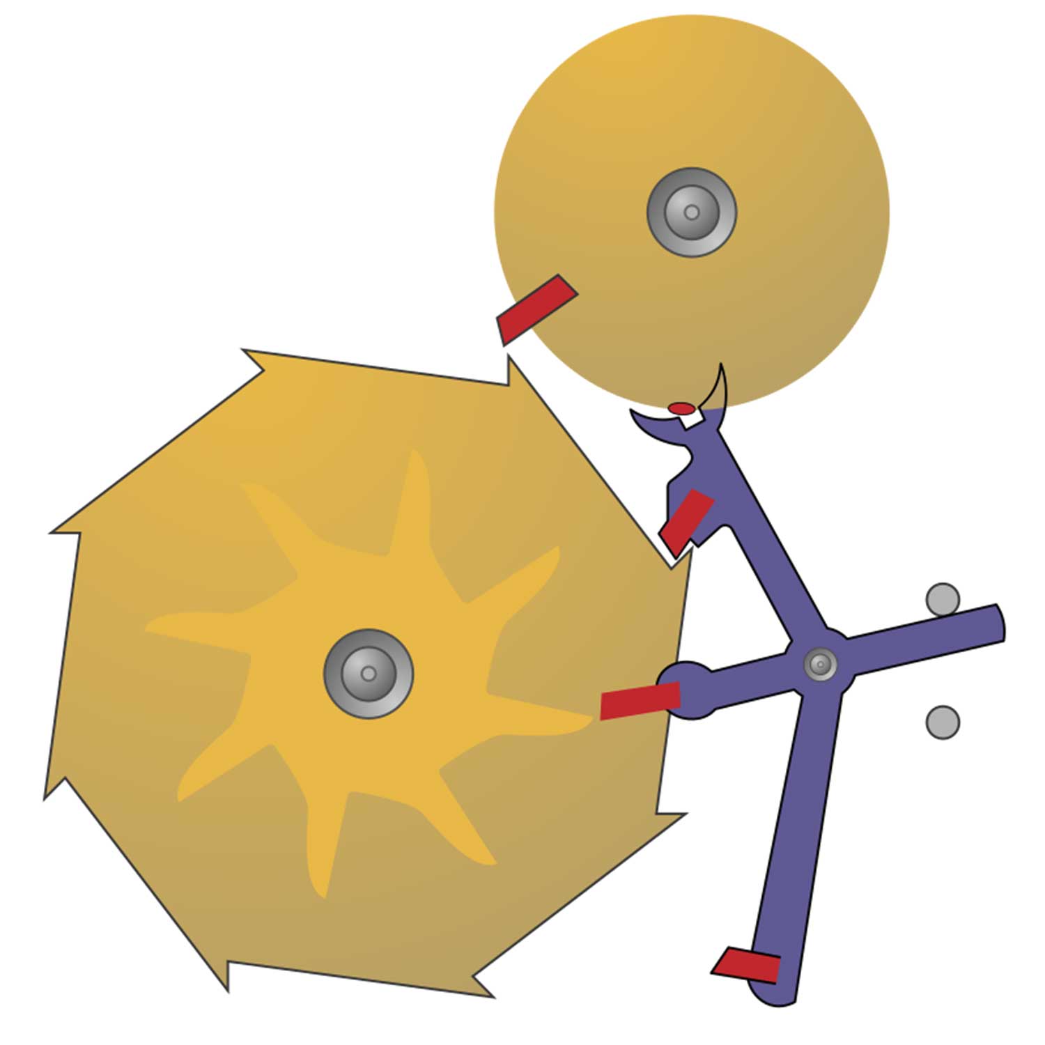 George Daniels' Co-Axial escapement (Image: Wikipedia). The larger escape wheel delivers impulse directly to the balance, while the smaller wheel transmits impulse to the lever pallet. In this instance, the balance is rotating counterclockwise to unlock a tooth on the larger escape wheel. Thereafter, the smaller escape wheel supplies an impulse to the balance via the lever.